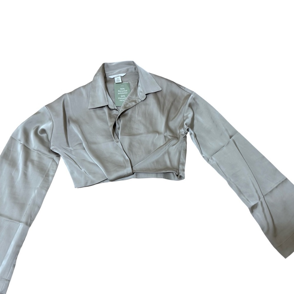 H&M Light Gray Cropped Button-Down Shirt - Picture 3 of 5